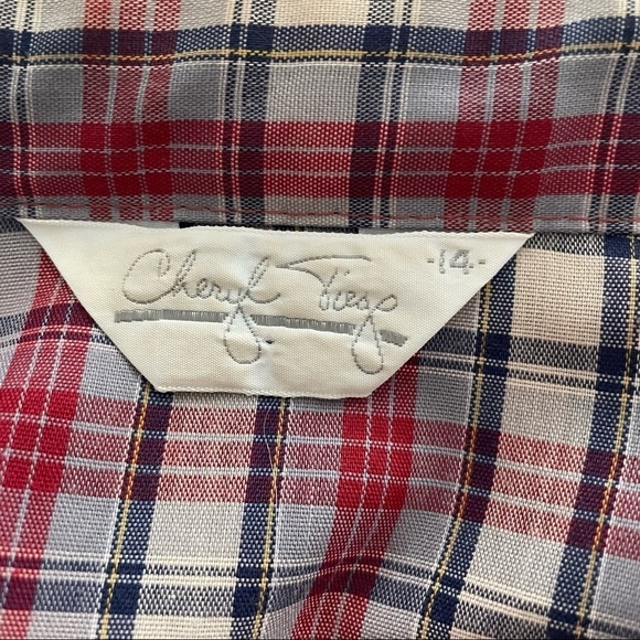 Vintage Cheryl Tiegs Red Blue Plaid Pearl Snap Western Top 14 - Picture 2 of 7